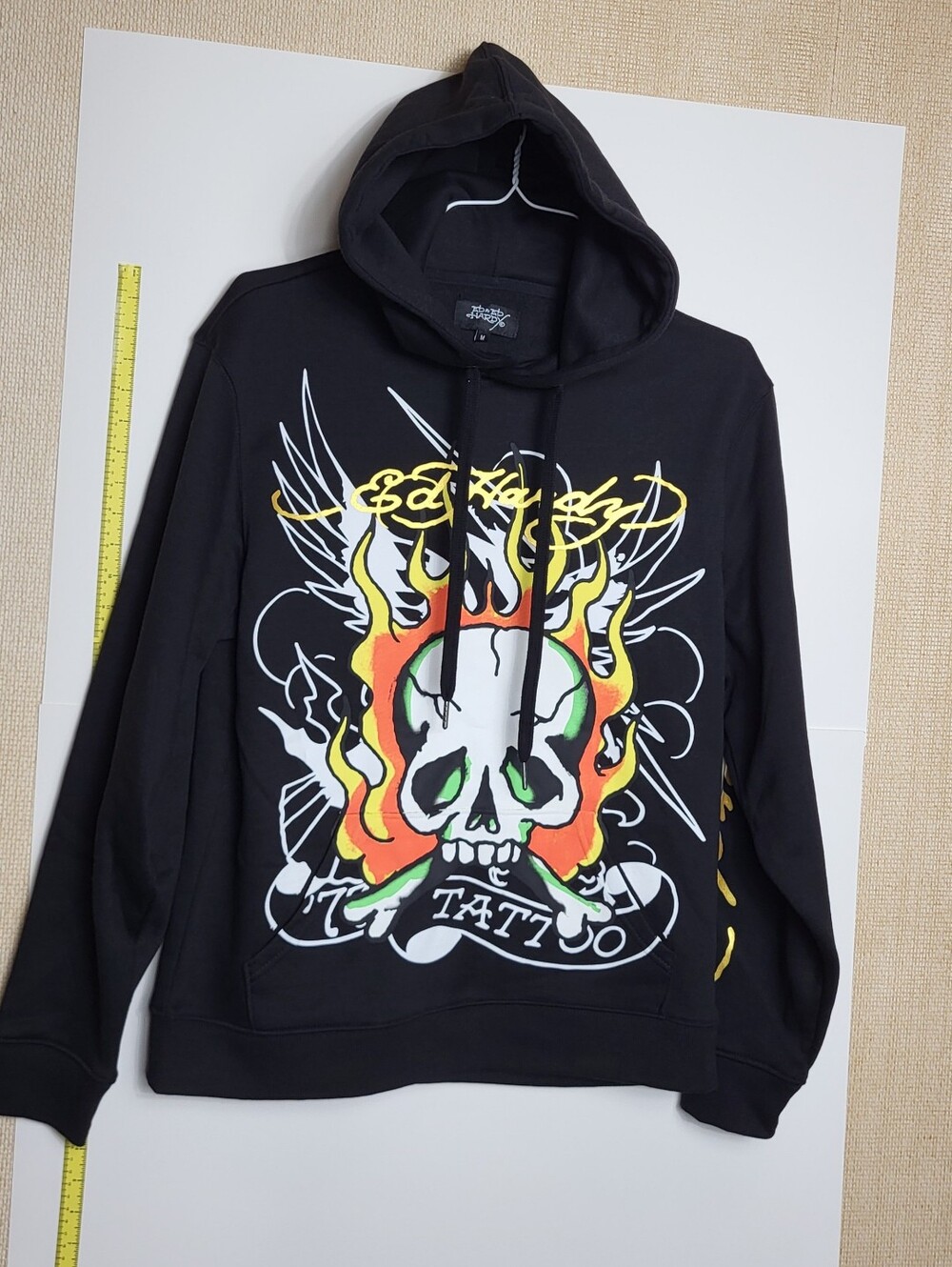 Ed Hardy Black Hoodie with Flame Skull Graphic